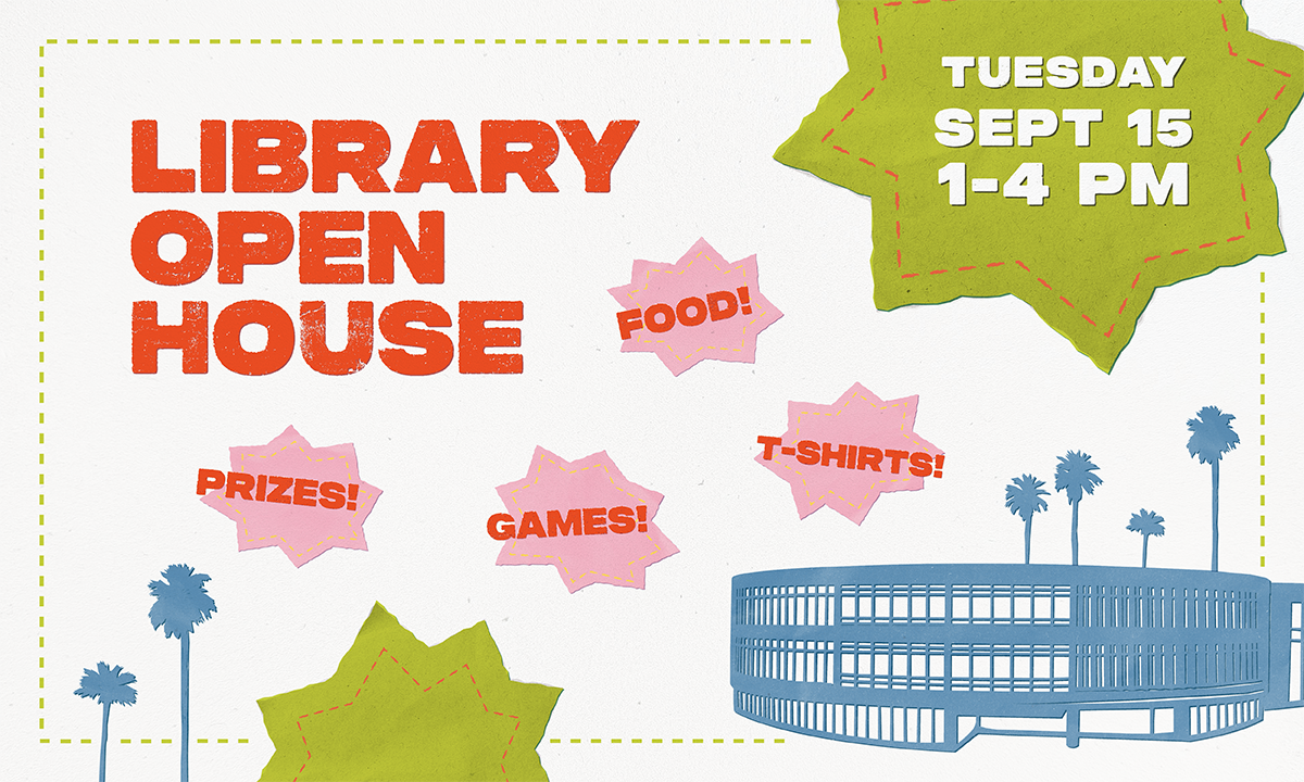 illustration of library building with stars as fabric patches